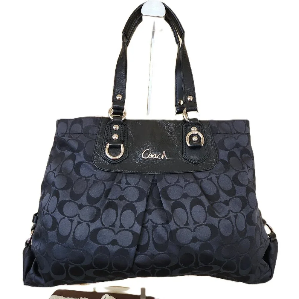 Like New Coach Ashley Black & Gray Handbag Satchal Tote Bag Purse